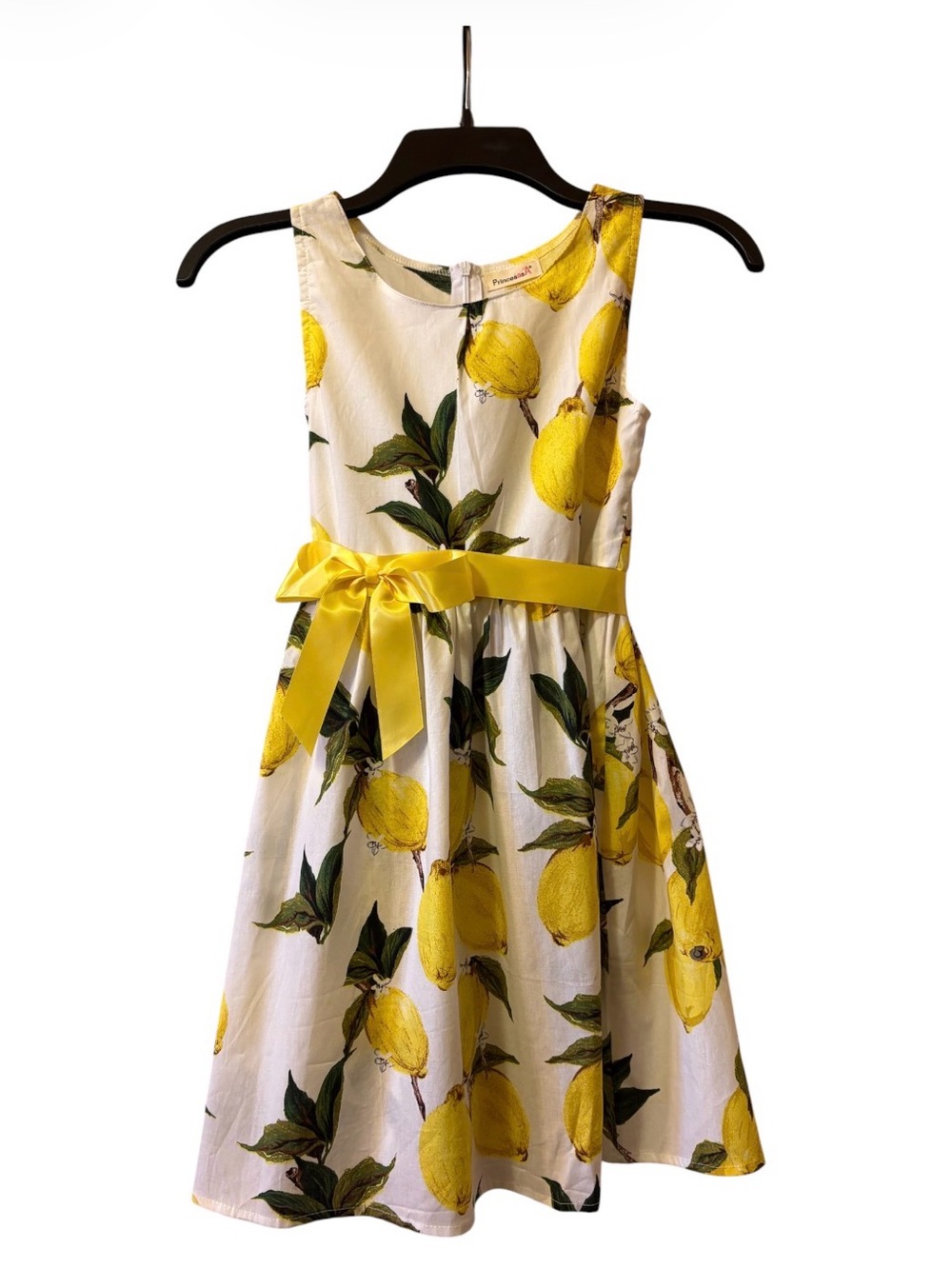 Girls Yellow Lemon Print Dress with Satin Bow PrincesaA Size 10